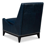 Brandy Wood and Leather Blue Armless Accent Chair Club Chairs LOOMLAN By Sarreid