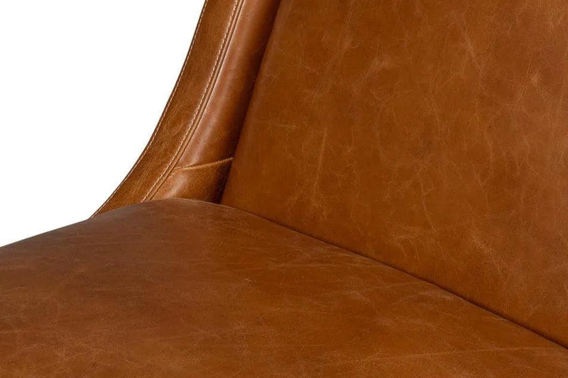 Brandy Wood and Leather Brown Armless Accent Chair Club Chairs LOOMLAN By Sarreid