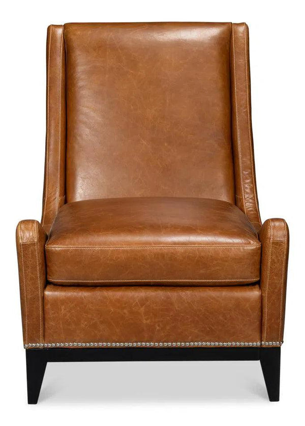 Brandy Wood and Leather Brown Armless Accent Chair Club Chairs LOOMLAN By Sarreid