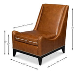 Brandy Wood and Leather Brown Armless Accent Chair Club Chairs LOOMLAN By Sarreid