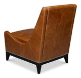 Brandy Wood and Leather Brown Armless Accent Chair Club Chairs LOOMLAN By Sarreid