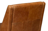 Brandy Wood and Leather Brown Armless Accent Chair Club Chairs LOOMLAN By Sarreid