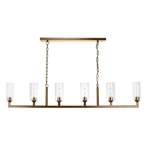 Brass & Glass Dining Room Linear 6 Light Chandelier Chandeliers LOOMLAN By Jamie Young