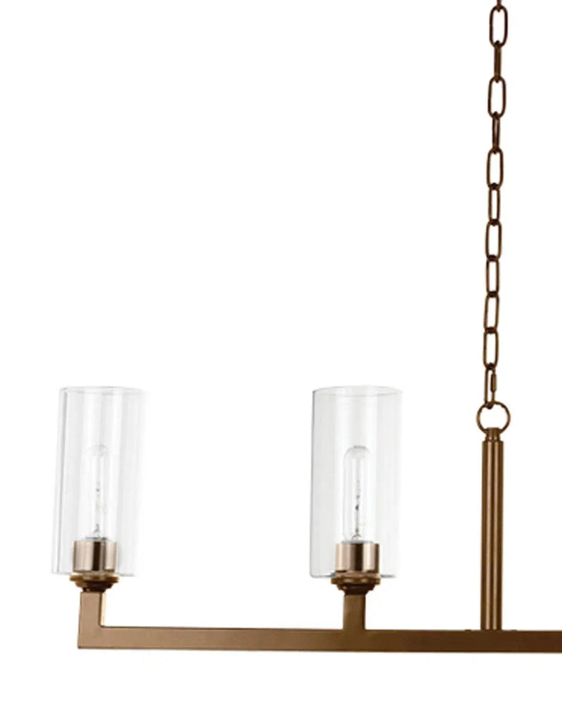 Brass & Glass Dining Room Linear 6 Light Chandelier Chandeliers LOOMLAN By Jamie Young