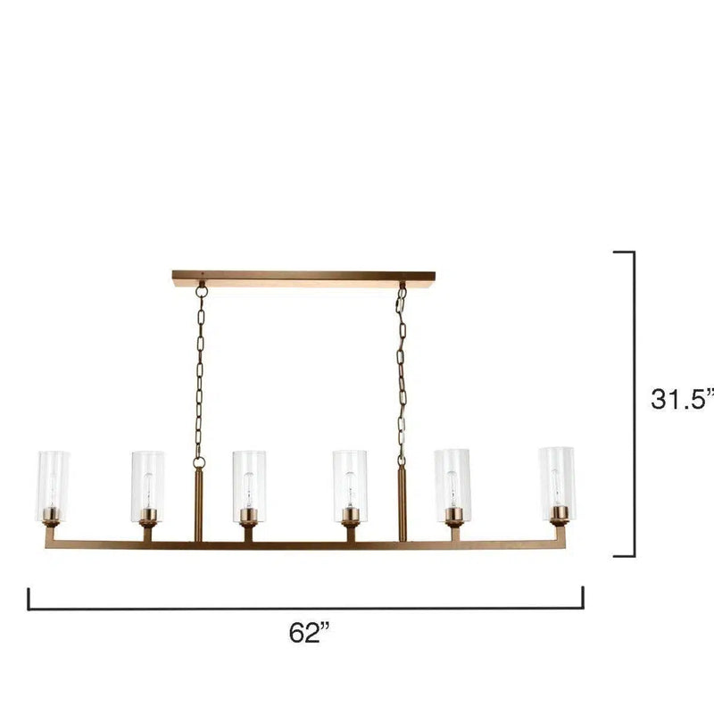 Brass & Glass Dining Room Linear 6 Light Chandelier Chandeliers LOOMLAN By Jamie Young