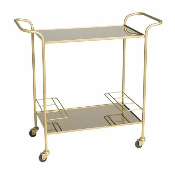 Brass and Gold With Mirror Shelves Small Wheeled Bar Cart Trolley Home Bar Carts LOOMLAN By LH Imports