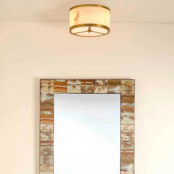 Brass & White Alabaster Small Upsala Flush Mount Ceiling Light Flush Mounts LOOMLAN By Jamie Young