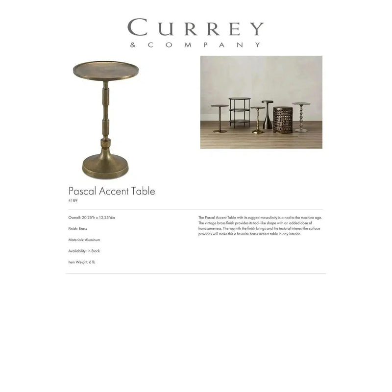 Brass Pascal Accent Table Side Tables LOOMLAN By Currey & Co