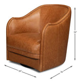 Braxton Wood and Leather Brown Swivel Arm Chair Club Chairs LOOMLAN By Sarreid