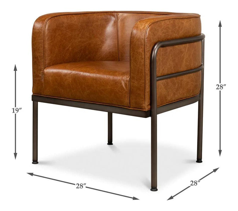 Breda Retro Brown Leather Accent Tub Chair Accent Chairs LOOMLAN By Sarreid