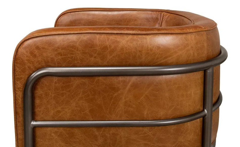 Breda Retro Brown Leather Accent Tub Chair Accent Chairs LOOMLAN By Sarreid