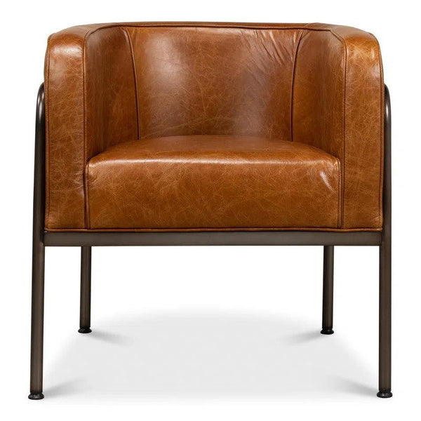 Breda Retro Brown Leather Accent Tub Chair Accent Chairs LOOMLAN By Sarreid