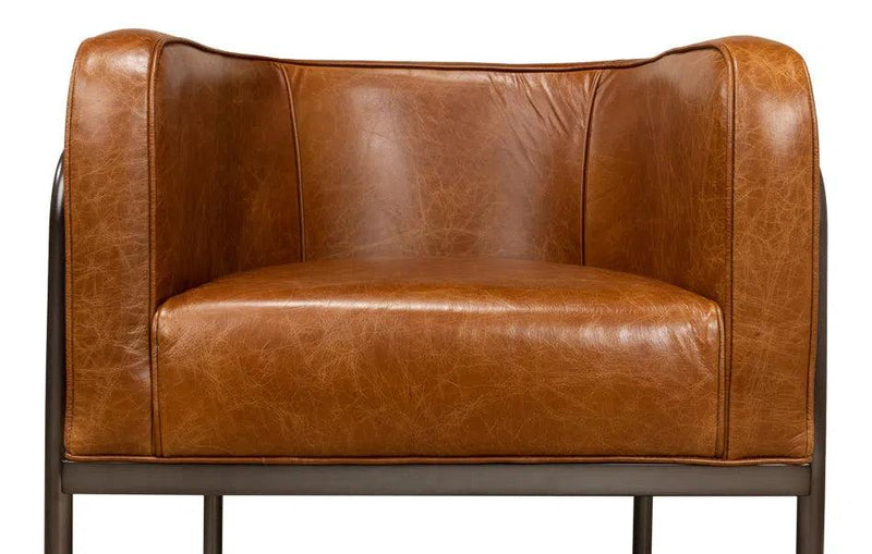 Breda Retro Brown Leather Accent Tub Chair Accent Chairs LOOMLAN By Sarreid