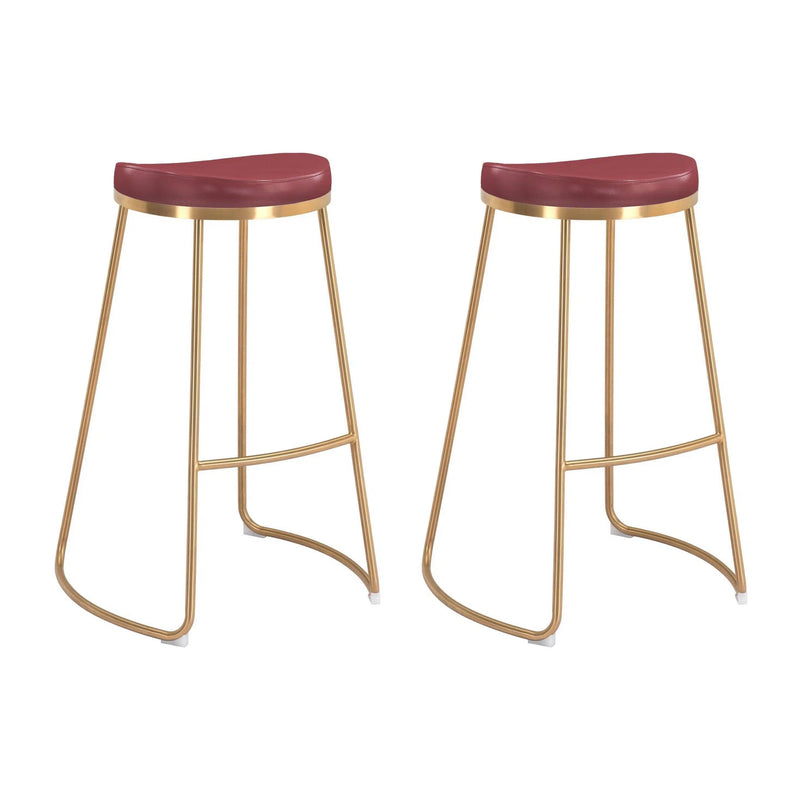 Bree Barstool (Set of 2) Burgundy & Gold Bar Stools LOOMLAN By Zuo Modern