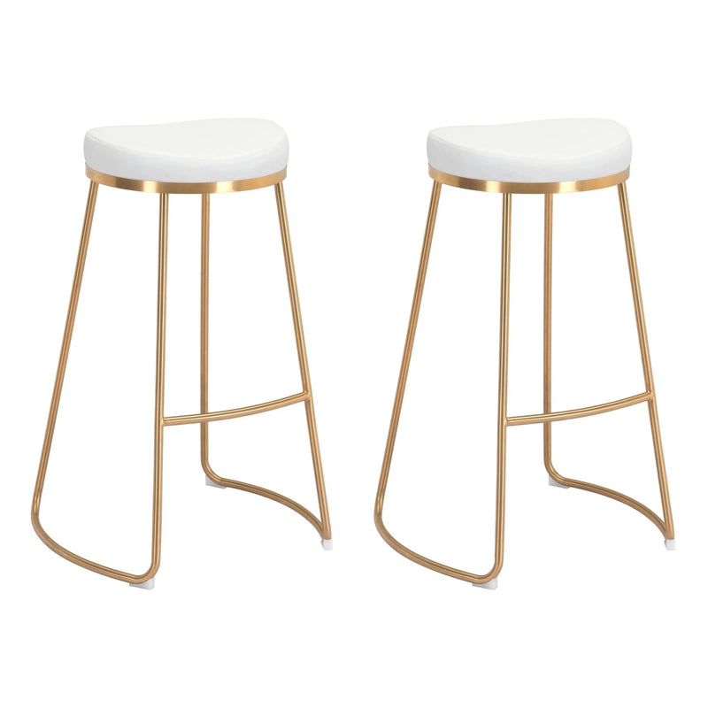 Bree Barstool (Set of 2) White & Gold Bar Stools LOOMLAN By Zuo Modern