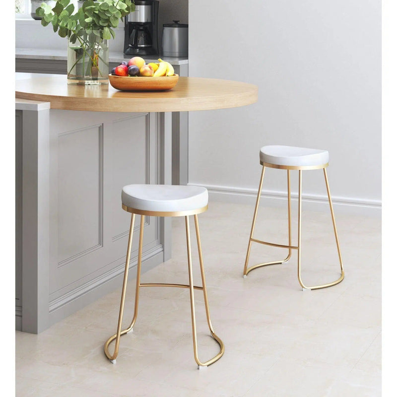 Bree Barstool (Set of 2) White & Gold Bar Stools LOOMLAN By Zuo Modern