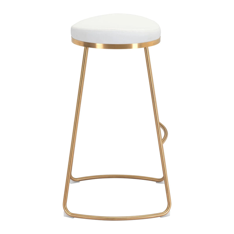 Bree Barstool (Set of 2) White & Gold Bar Stools LOOMLAN By Zuo Modern