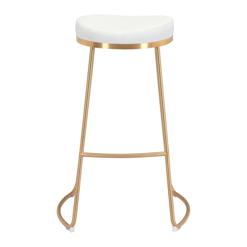 Bree Barstool (Set of 2) White & Gold Bar Stools LOOMLAN By Zuo Modern