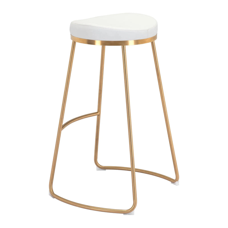 Bree Barstool (Set of 2) White & Gold Bar Stools LOOMLAN By Zuo Modern