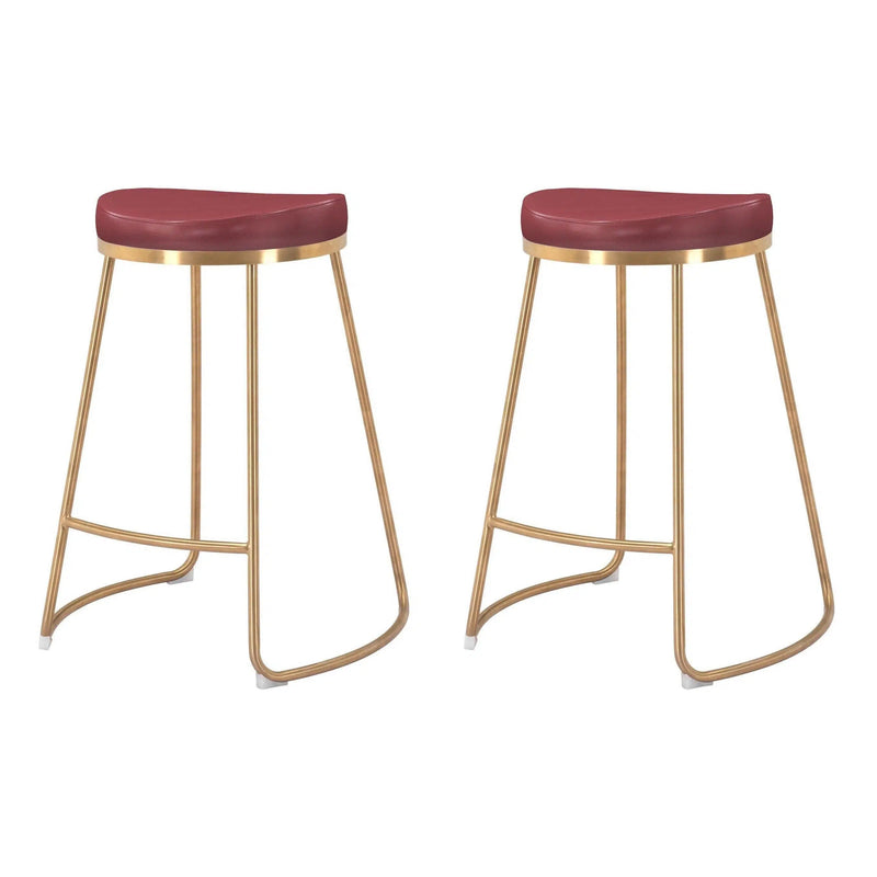 Bree Counter Stool (Set of 2) Burgundy & Gold Counter Stools LOOMLAN By Zuo Modern