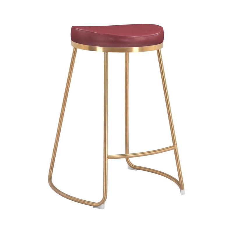 Bree Counter Stool (Set of 2) Burgundy & Gold Counter Stools LOOMLAN By Zuo Modern