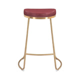 Bree Counter Stool (Set of 2) Burgundy & Gold Counter Stools LOOMLAN By Zuo Modern