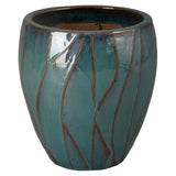 Breeze Round Teal Ceramic Planter Outdoor Planters LOOMLAN By Emissary