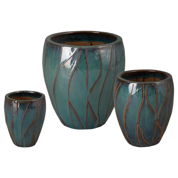 Breeze Round Teal Ceramic Planter Outdoor Planters LOOMLAN By Emissary