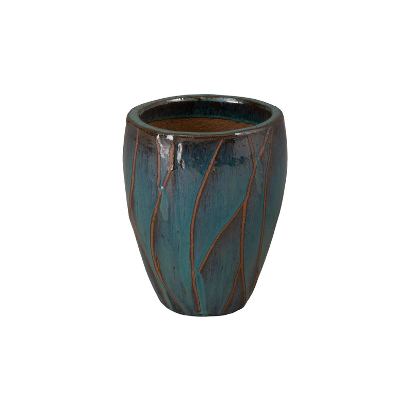 Breeze Round Teal Ceramic Planter Outdoor Planters LOOMLAN By Emissary