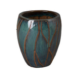 Breeze Round Teal Ceramic Planter Outdoor Planters LOOMLAN By Emissary