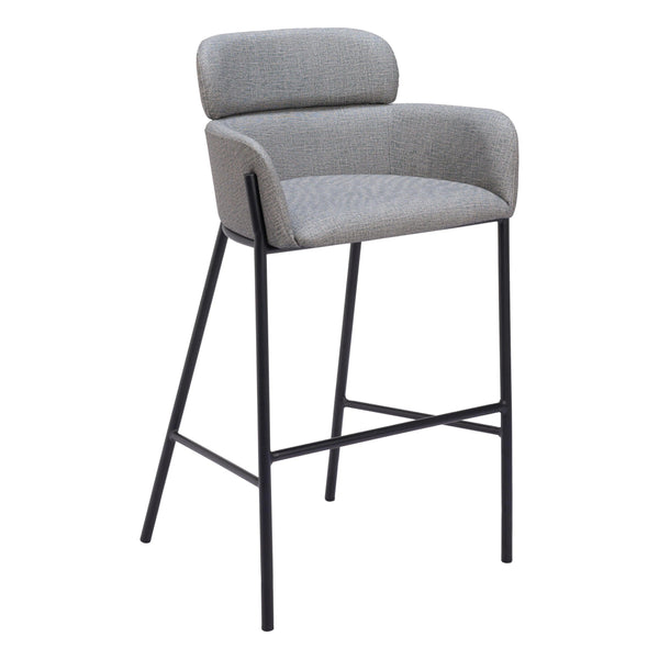 Bremor Slate Gray Barstool with Steel Legs Bar Stools LOOMLAN By Zuo Modern