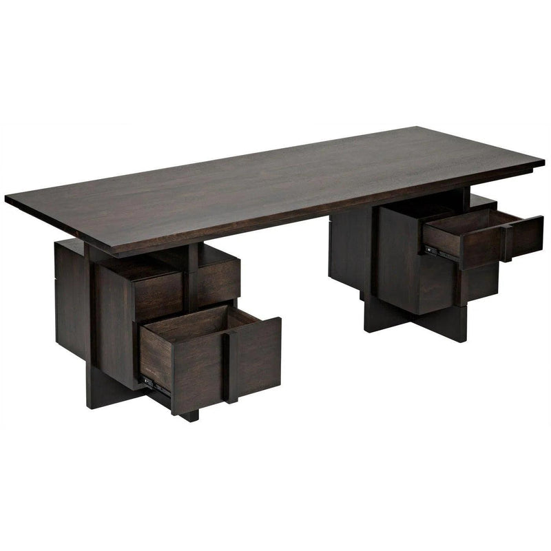 Bridge Desk, Ebony Walnut Wood Unique Desk With Drawers Home Office Desks LOOMLAN By Noir