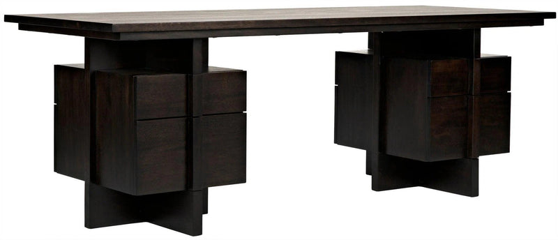 Bridge Desk, Ebony Walnut Wood Unique Desk With Drawers Home Office Desks LOOMLAN By Noir