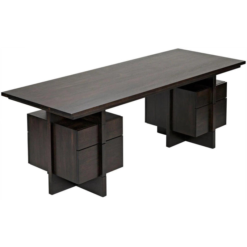 Bridge Desk, Ebony Walnut Wood Unique Desk With Drawers Home Office Desks LOOMLAN By Noir