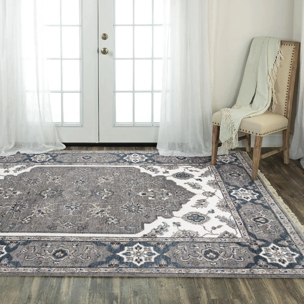 Broc Medallion Gray/ Ivory Large Area Rugs For Living Room Area Rugs LOOMLAN By LOOMLAN