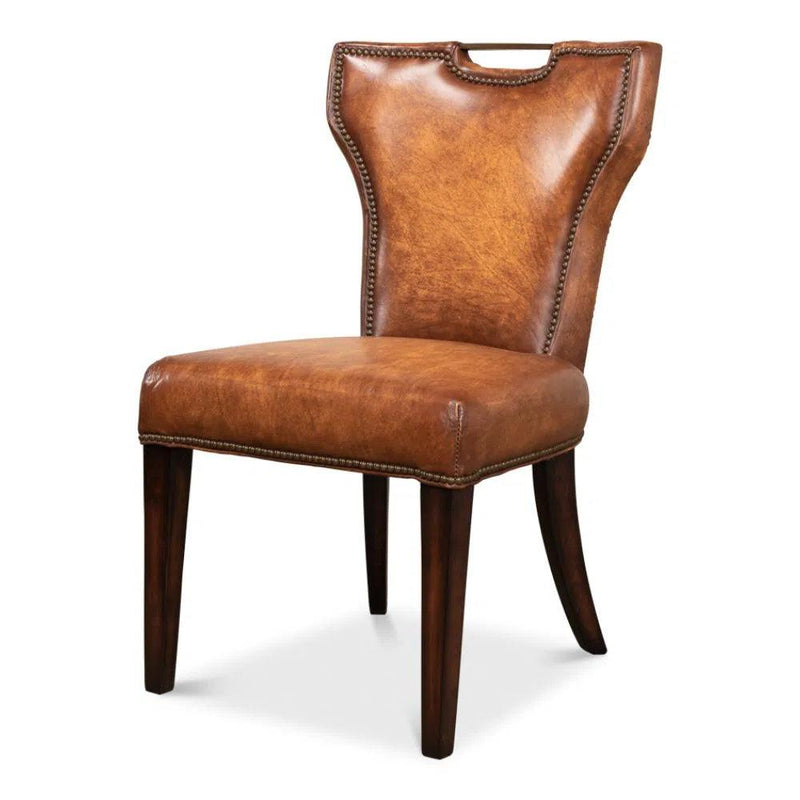 Broderick Dining Chair Brown Leather Set of 2 Dining Chairs LOOMLAN By Sarreid