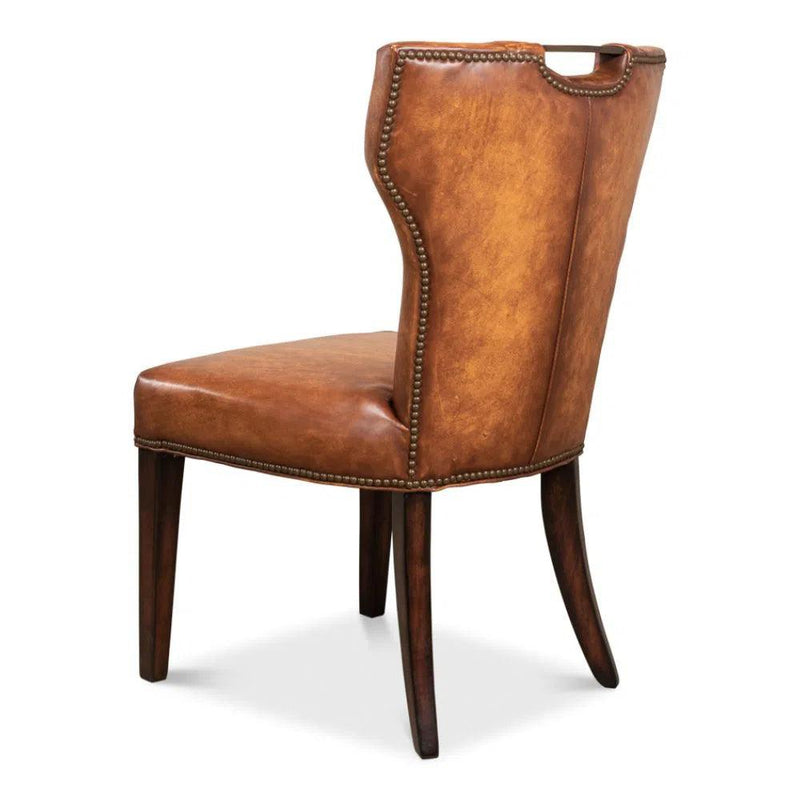 Broderick Dining Chair Brown Leather Set of 2 Dining Chairs LOOMLAN By Sarreid