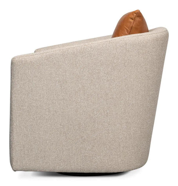 Bronson Swivel Club Chair in Beige Performance Fabric Club Chairs LOOMLAN By Sarreid