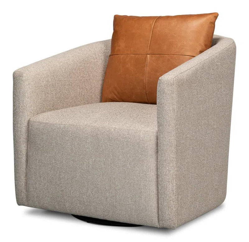 Bronson Swivel Club Chair in Beige Performance Fabric Club Chairs LOOMLAN By Sarreid