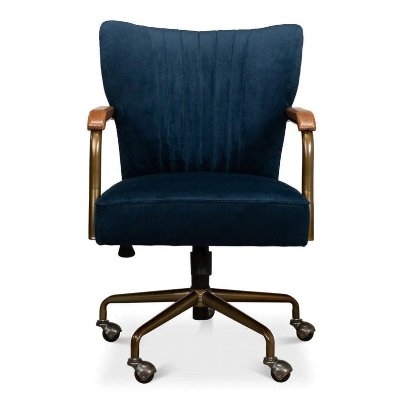 Brooks Home Office Swivel Chair Blue Velvet Office Chairs LOOMLAN By Sarreid