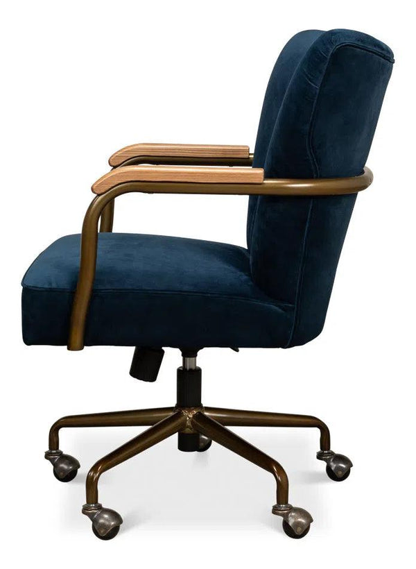 Brooks Home Office Swivel Chair Blue Velvet Office Chairs LOOMLAN By Sarreid