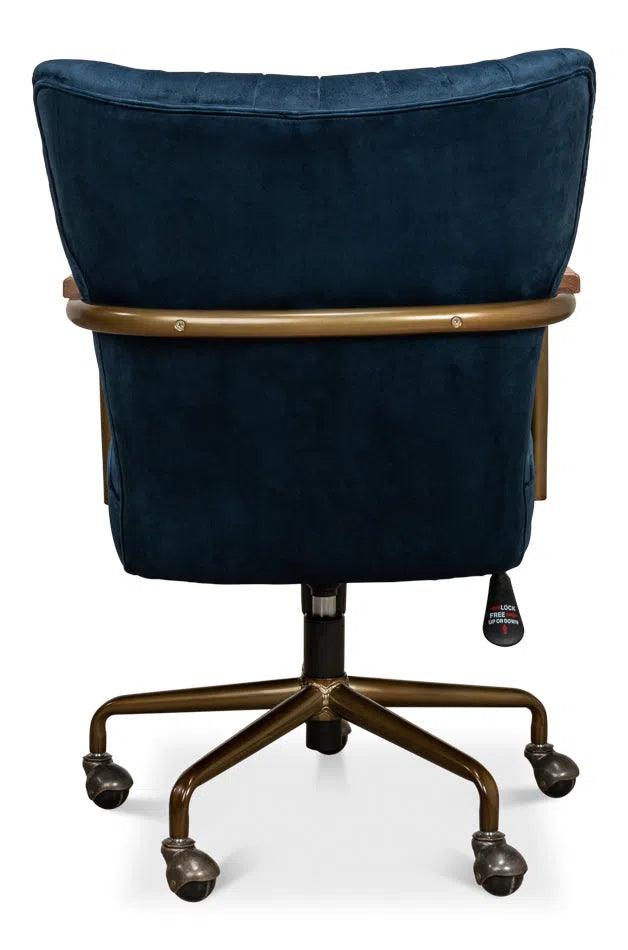 Brooks Home Office Swivel Chair Blue Velvet Office Chairs LOOMLAN By Sarreid