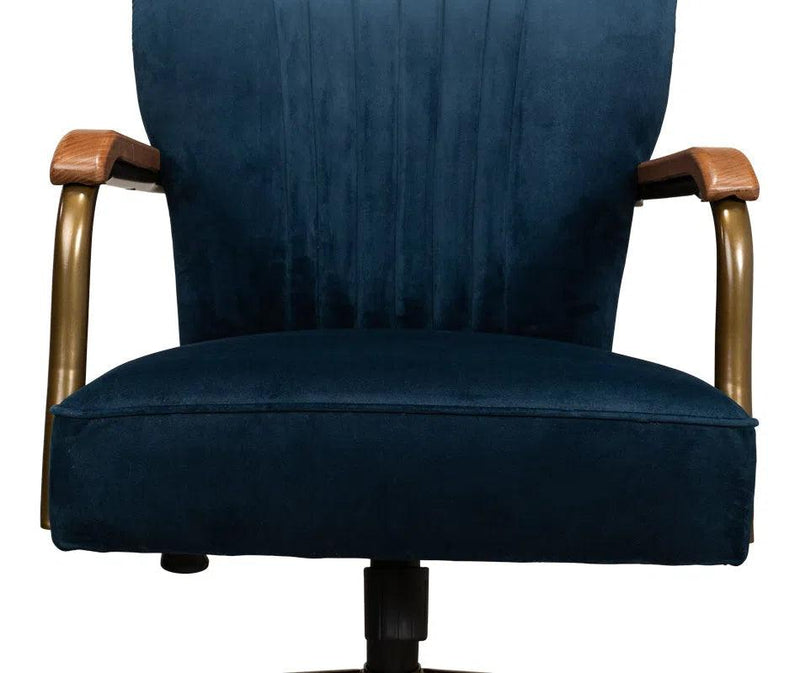 Brooks Home Office Swivel Chair Blue Velvet Office Chairs LOOMLAN By Sarreid