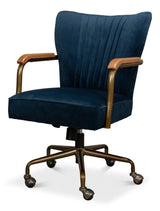 Brooks Home Office Swivel Chair Blue Velvet Office Chairs LOOMLAN By Sarreid