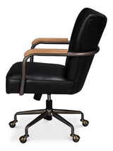 Brooks Metal and Leather Black Swivel Arm Chair Office Chairs LOOMLAN By Sarreid