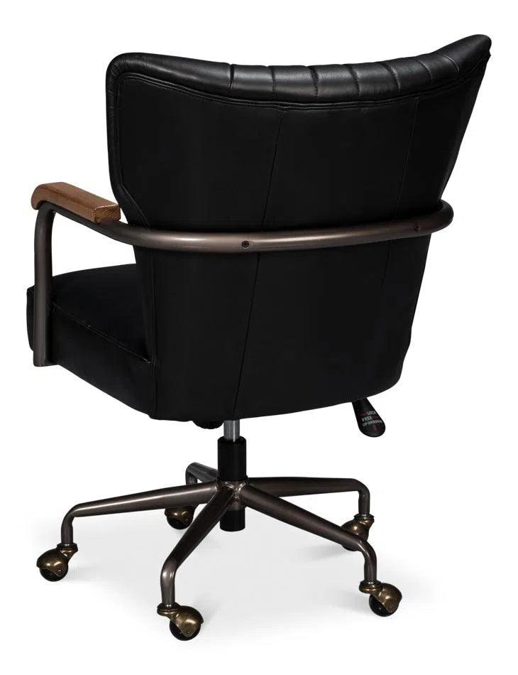 Brooks Metal and Leather Black Swivel Arm Chair Office Chairs LOOMLAN By Sarreid