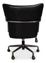 Brooks Metal and Leather Black Swivel Arm Chair Office Chairs LOOMLAN By Sarreid