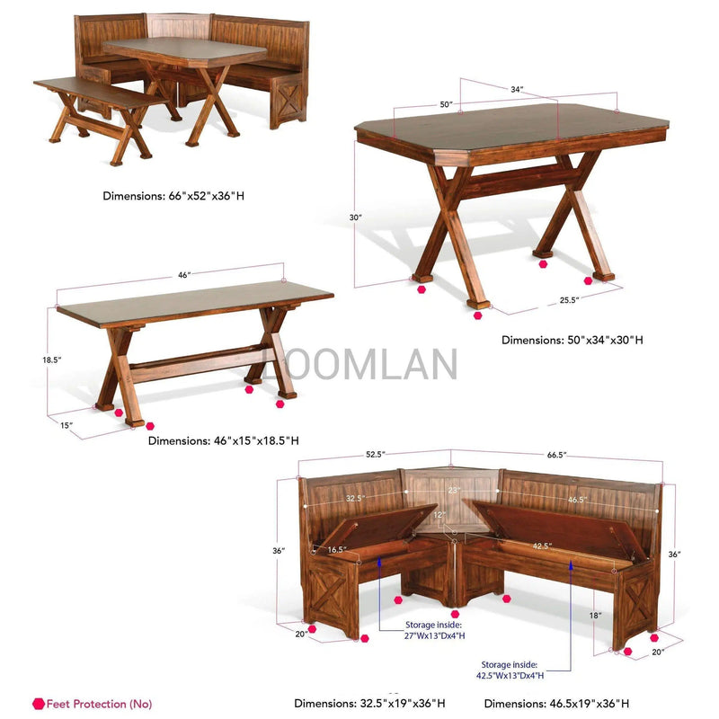 Brown Corner Kitchen Table Breakfast Nook Set With Storage Bench Dining Table Sets LOOMLAN By Sunny D