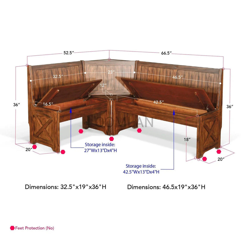 Brown Corner Kitchen Table Breakfast Nook Set With Storage Bench Dining Table Sets LOOMLAN By Sunny D