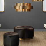 Brown Hide & Gold Accents Small Thackeray Round Pouf Poufs and Stools LOOMLAN By Jamie Young